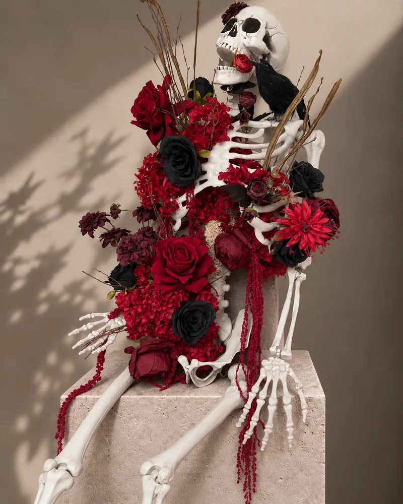 Crimson Skull floral arrangement by TB Creative