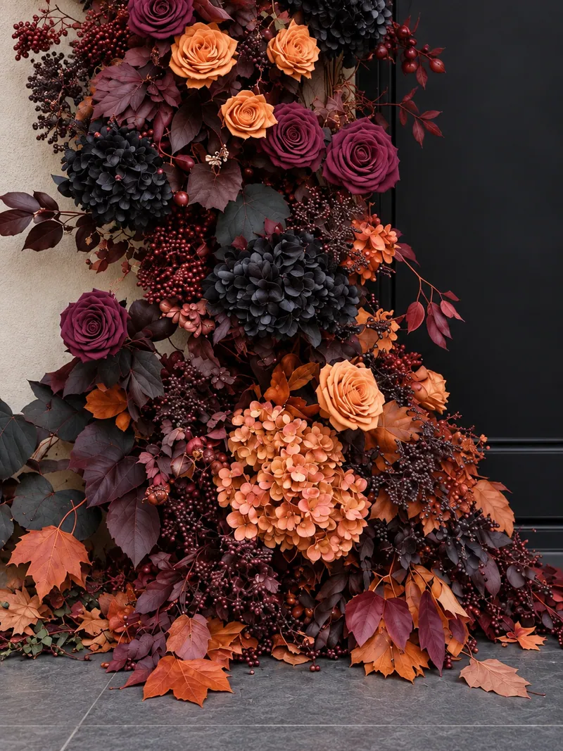 Dark Harvest Entrance floral arrangement by TB Creative