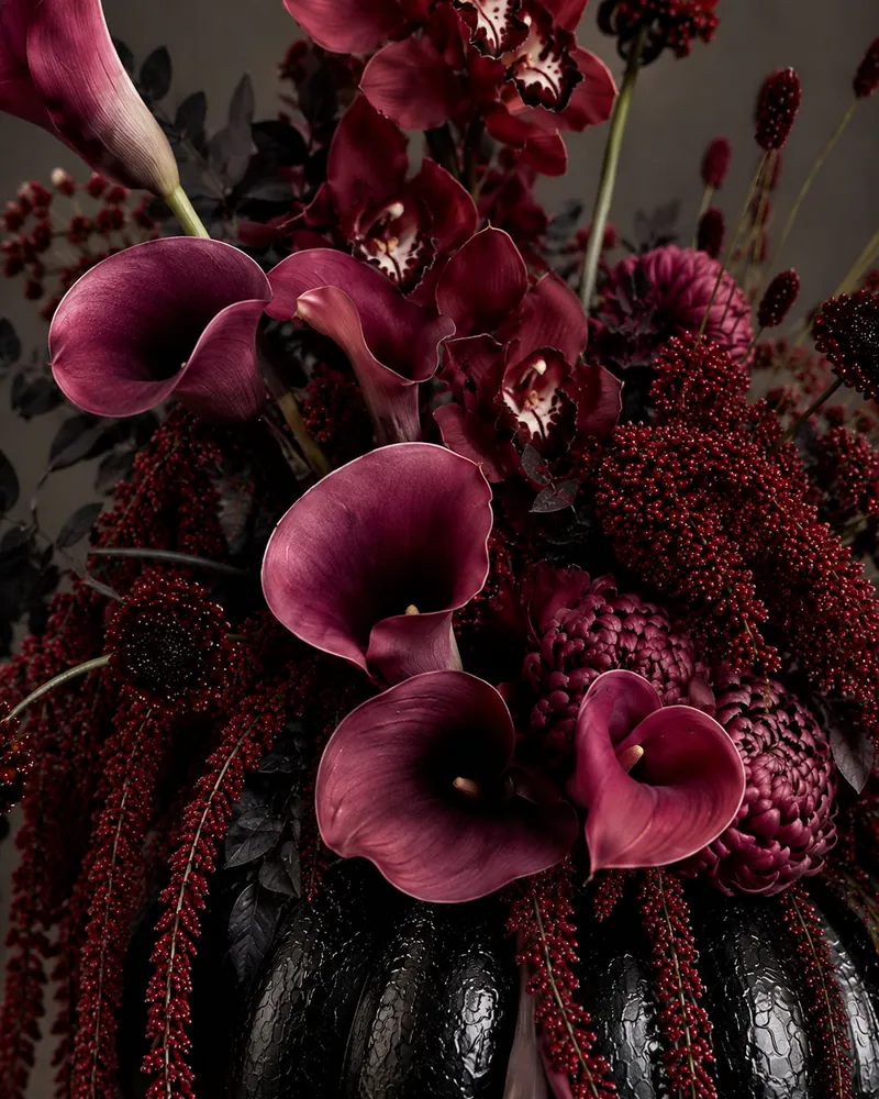 Black Widow floral arrangement by TB Creative