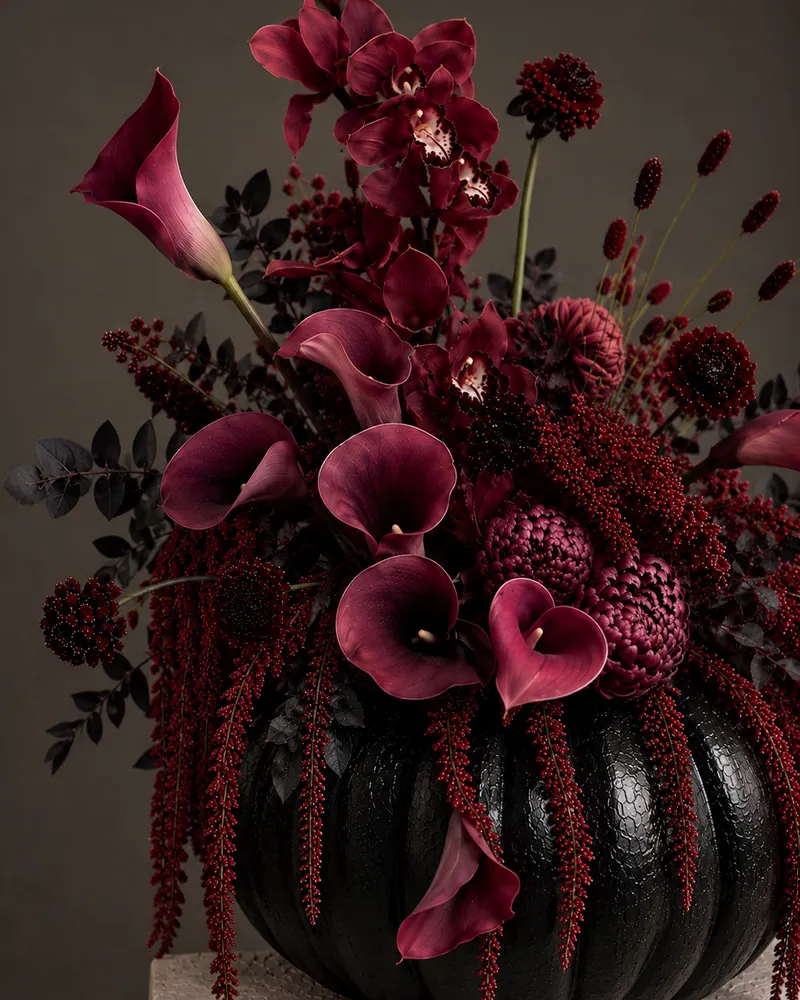 Black Widow floral arrangement by TB Creative