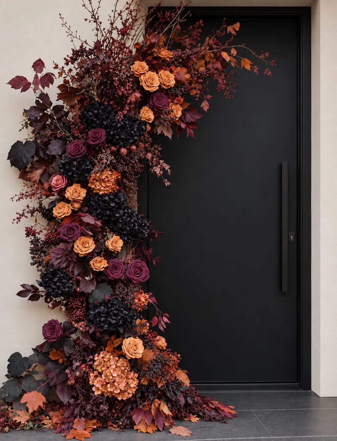 Dark Harvest Entrance floral arrangement by TB Creative